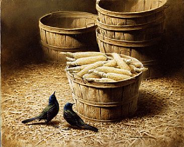 Late Harvest - Common Grackles & Shucked Corn by Michael Dumas